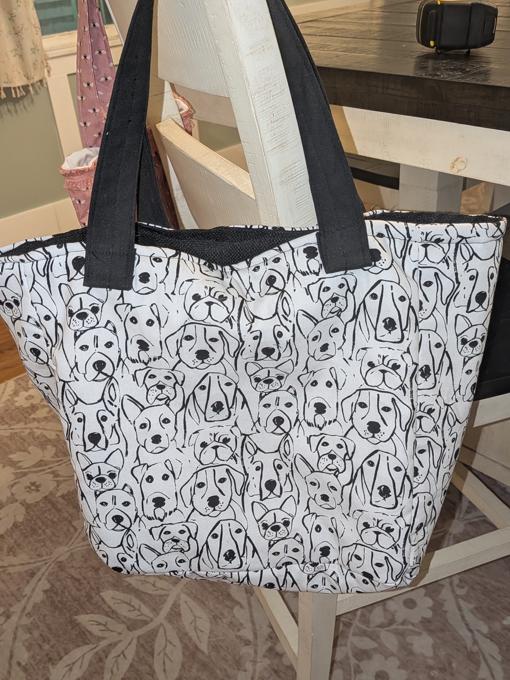 Canvas Dog Print Tote Bag in Black and White
